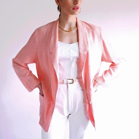 Vintage Pink Oversized Linen Blazer Size 6 - Picture 3 of 7